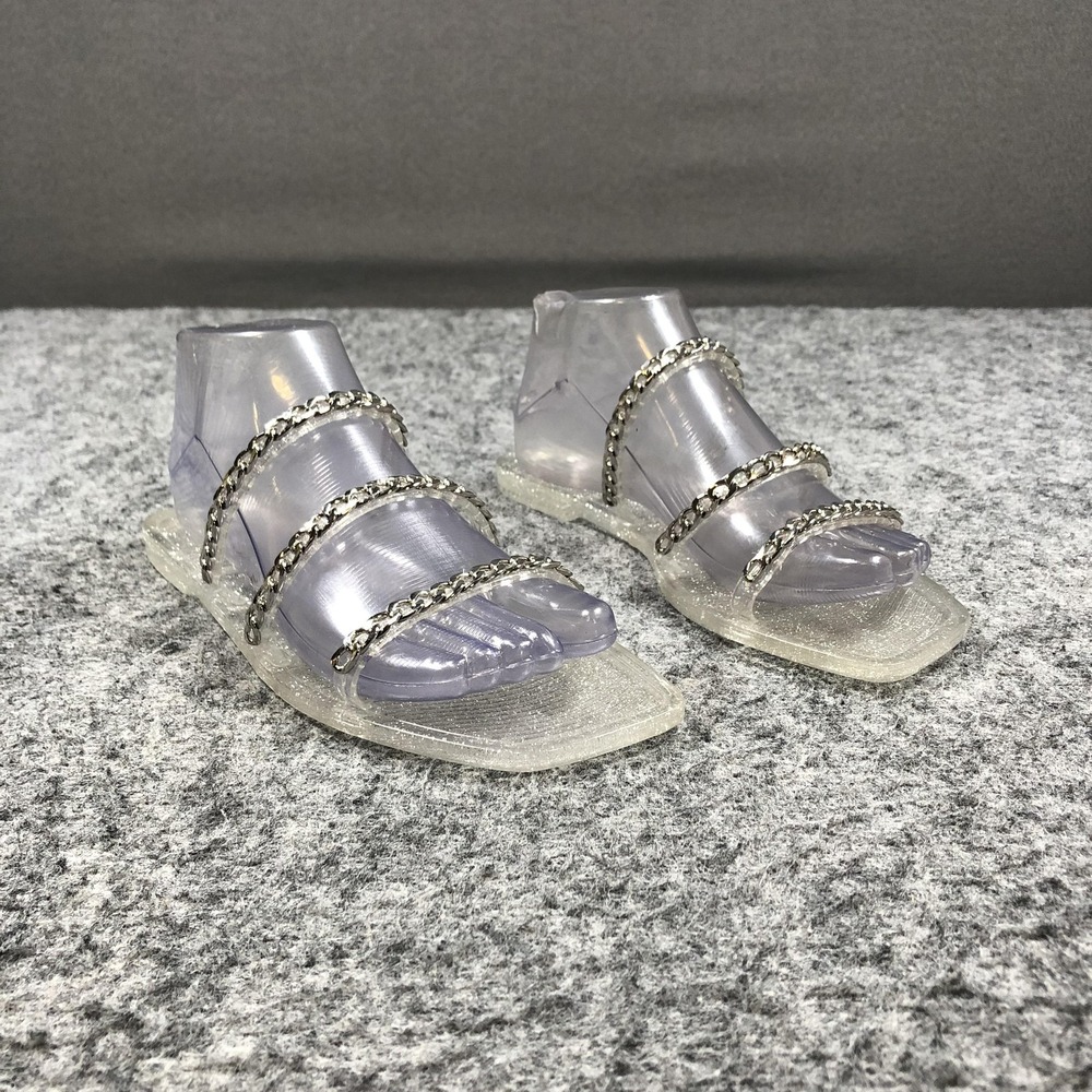 Jennifer Lopez JL-PRINA Sandals Womens 8 Clear Jelly Chain Slide Flat Comfort